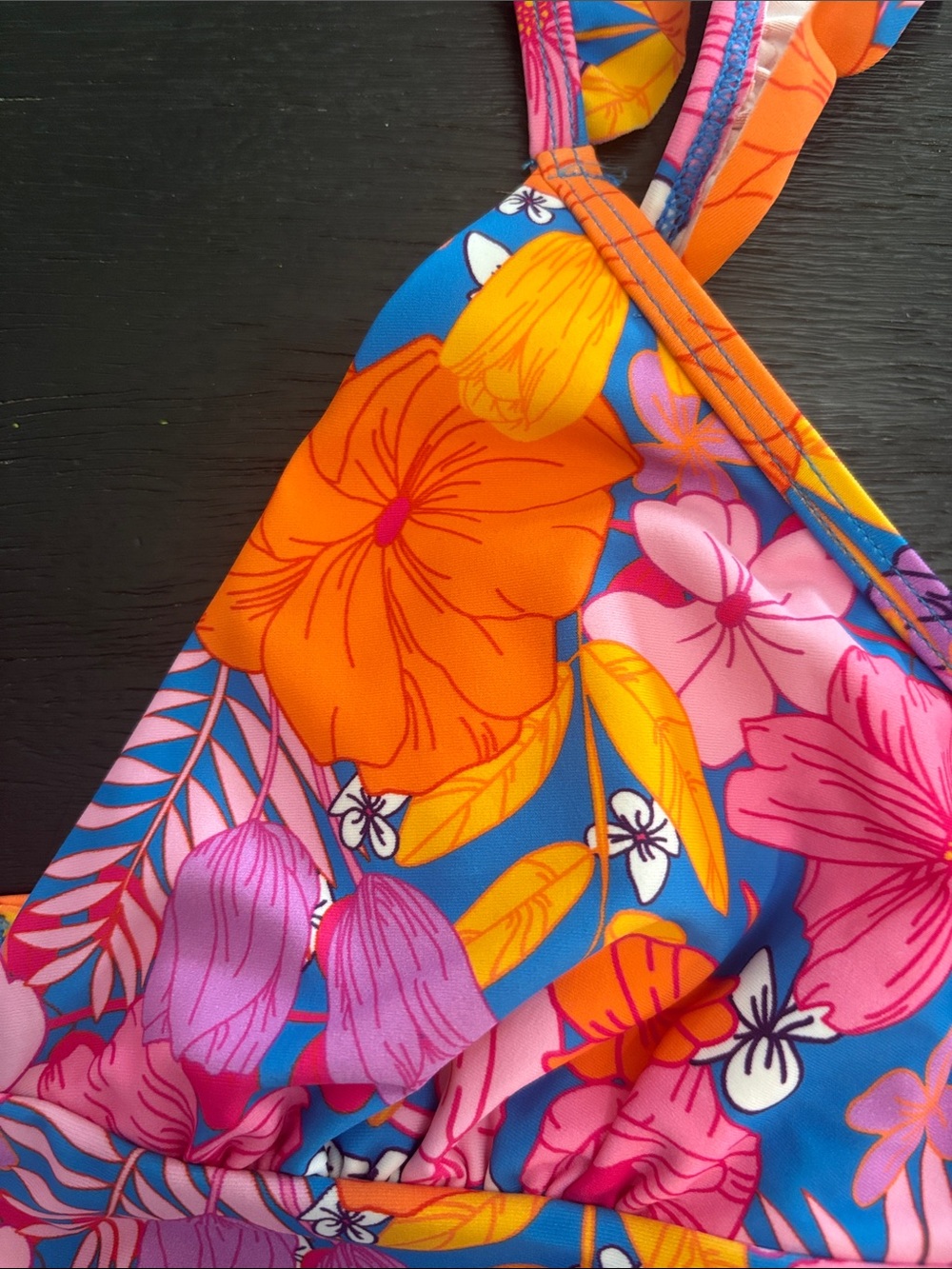 Cupshe Floral Bikini Top in Blue, Orange, Pink - Picture 2 of 4